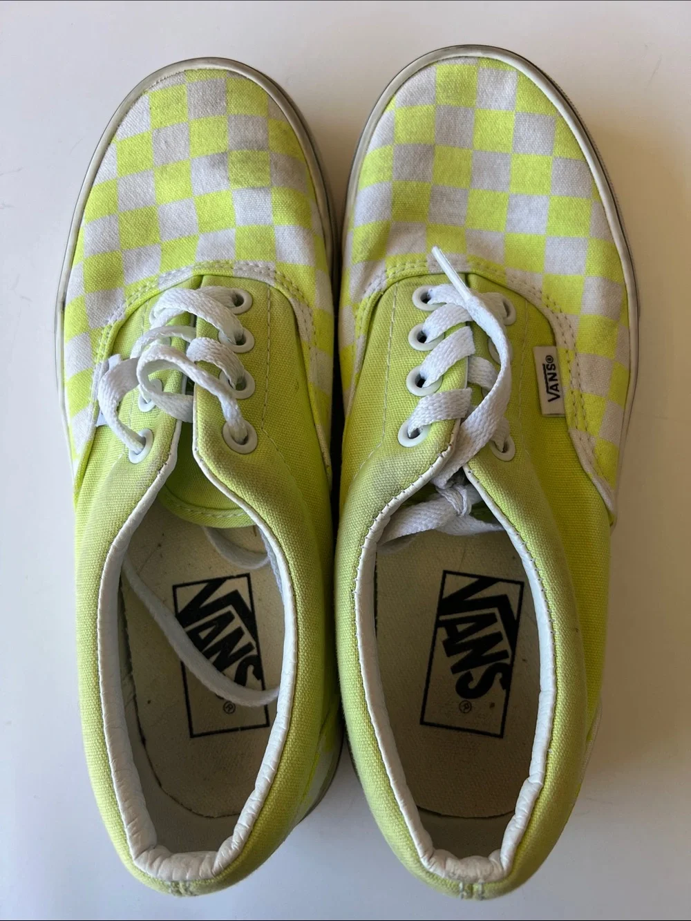 Vans Kids Checkerboard Lace-Up Sneakers - Neon Lime/White